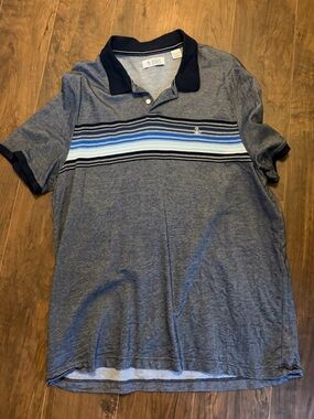 Original Penguin Gray Polo with Navy Collar and Blue Stripe